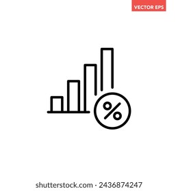 Single black high interest rate line icon, simple success graph trending upwards flat design interface infographic element for app ui ux web button, vector isolated on white background