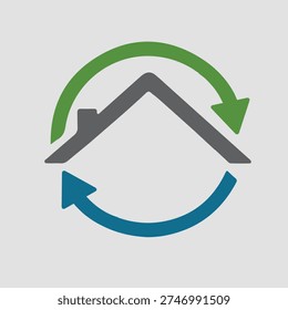Single black house renovation line icon, simple update home with arrow flat design pictogram vector for app logo ads web webpage button ui ux interface 