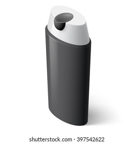 Single Black Isometric Bottle of Shampoo on White Background