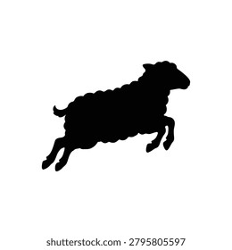 Single black jumping sheep silhouette icon vector flat design.