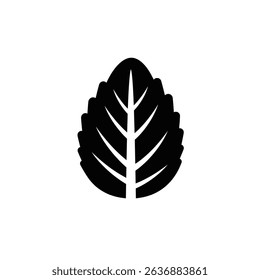 Single black leaf silhouette botanical illustration.