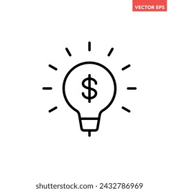Einzelne schwarze Glühbirne mit Dollar-Markierungslinie-Symbol, einfache Finanzidee-Grafik-flaches Design-Interface-Infografik-Element für App UI UX Web-Taste, Vektor isoliert auf weißem Hintergrund