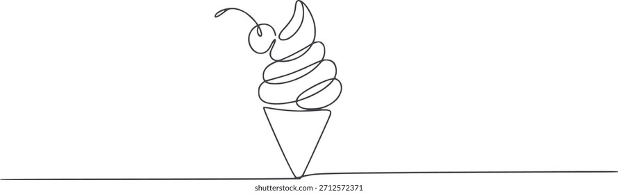 Single Black Line of Swirled Soft Serve Ice Cream Cone