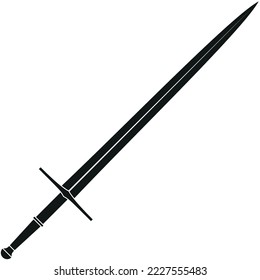 Single black long sword flat vector illustration