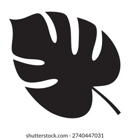 Single black monstera leaf silhouette with a distinct stem on a white background. ideal tropical botanical element for various designs. Single black monstera leaf silhouette with a distinct stem on a white background. ideal tropical botanical element for various designs.