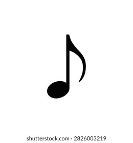 A single black musical note symbol, representing a quaver or eighth note, isolated on a white background, for music-related projects