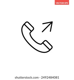 Single black outgoing call line icon, simple call out flat design pictogram vector for app logo ads web webpage button ui ux interface elements isolated on white background