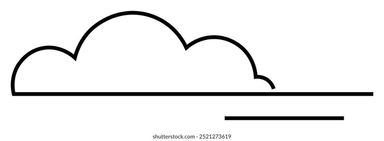 Single black outline of a cloud, with a horizon line and shadow beneath. Ideal for weather apps, websites, environmental themes, forecasts, and minimalist art. Clean design, modern style.