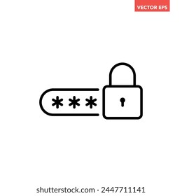 Single black password secure login line icon, simple encryption protection flat design vector pictogram, infographic interface elements for app logo web button ui ux isolated on white background