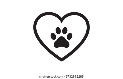 A single black paw print inside a heart outline, a symbol of animal affection.
