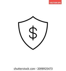 Single Black Payment Protection Shield Line Icon, Simple Business Safeguard Infographic Vector For Ads App Logo Web Website Button Ui Ux Interface Element Isolated On White Background