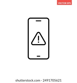 Un solo teléfono negro con el icono de la línea de notificación de alerta, pictograma de Vector de diseño plano de advertencia de dispositivo simple, Elementos de interfaz de infografía para el logotipo del App Botón de Web ui ux aislado sobre fondo blanco