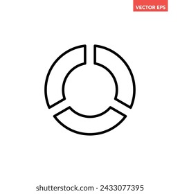 Single black pie graph line icon, simple diagram infographic flat design vector pictogram, interface elements for app logo web button ui ux isolated on white background