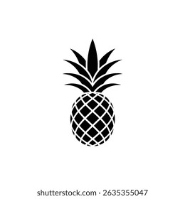 Single black pineapple image with transparent background, showcasing the fruit's silhouette and shape, ideal for graphic design and creative projects.