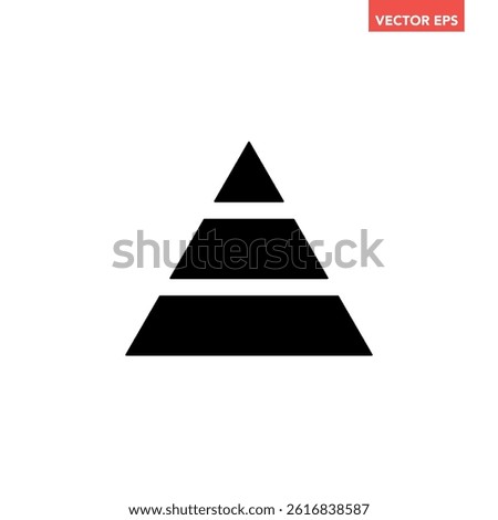 Single black pyramid triangle graph icon, simple business diagram flat design illustration pictogram for infographic interface elements for app logo web button ui isolated on white background