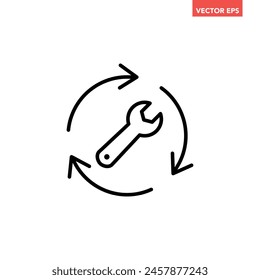 Icono de flecha de la herramienta de la llave de línea del Actualizar de reparación negro único, pictograma de Vector de diseño plano simple, Elementos de interfaz infográfica para el logotipo del App Botón de Web ui ux aislado en fondo blanco