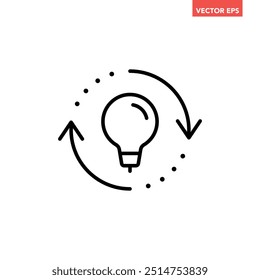 Único icono de línea de bombilla de reemplazo negro, simple idea de repetición redonda flecha pictograma de ilustración de diseño plano para Elementos de interfaz de infografía para App logo Botón de Web ui aislado sobre fondo blanco