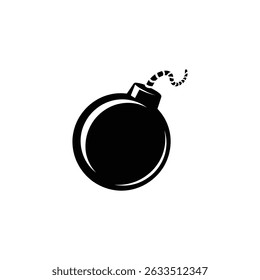 Uma única bomba redonda preta apresenta um fusível iluminado sobre um fundo branco. Esta é uma simples, vintage cartoon bomba isolada com um design minimalista.