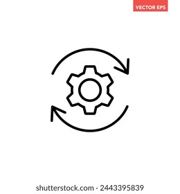 Single black round gear workflow icon, simple cogwheel process cycle outline flat design vector pictogram, infographic interface elements for app logo web button ui ux isolated on white background