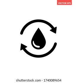 Single black round liquid drip recycle icon, simple planet water protection flat design pictogram concept for app ads logo web banner button ui interface elements, vector isolated on white background