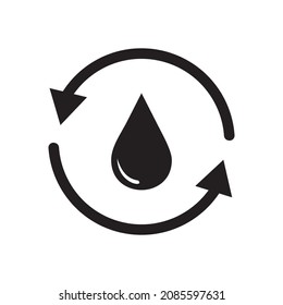 Icono de ciclo simple de goteo líquido redondo negro, simple protección de agua planetaria concepto de pictograma de diseño plano para anuncios de aplicaciones logo web