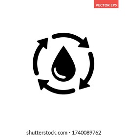 Single black round water recycle icon, simple circle aqua protection arrow flat design pictogram concept, for app logo web banner button ui ux interface elements, vector isolated on white background