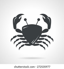 Single black silhouette icon for crab on white background. Seafood menu