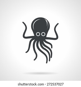 Single black silhouette icon for cute octopus with eyes on white background. Underwater creatures