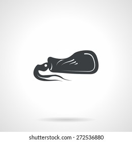 Single black silhouette icon for squid a side view on white background. Seafood menu