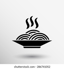 Single black silhouette vector icon bowl with ramen.