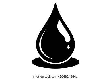Uma única ilustração de vetor de silhueta preta de uma gota de suor que repousa sobre uma pequena base circular Uma pequena gota é mostrada caindo da gota principal
