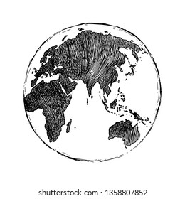 Single Black Sketch Globe Illustration Isolated on White Background. Planet Earth.