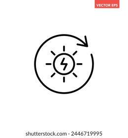Single black solar energy generator line icon, simple natural power charge flat design pictogram, infographic illustration for app logo web button ui ux interface elements isolated on white background