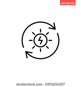 Icono único negro de la línea del generador de energía solar, pictograma simple del diseño plano del Recargo de energía natural, ilustración infográfica para el Botón de Web del logotipo del App ui ux interfaz Elementos aislados sobre fondo blanco