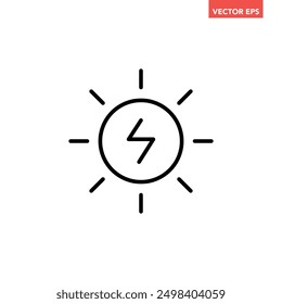 Single black solar energy generator line icon, simple natural power charge flat design pictogram, infographic illustration for app logo web button ui ux interface elements isolated on white background