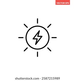 Single black solar energy generator line icon, simple natural power charge flat design pictogram, infographic illustration for app logo web button ui ux interface elements isolated on white background