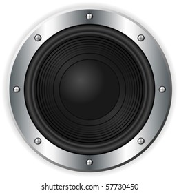 Single black speaker isolated over white background