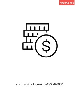 Single black a stack of coins line icon, simple financial money graphic flat design vector pictogram, infographic interface elements for app logo web button ui ux isolated on white background