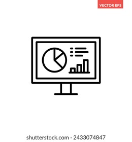 Single black statistical data analysis on monitor line icon, simple dashboard flat design pictogram, infographic vector for app logo web button ui ux interface elements isolated on white background