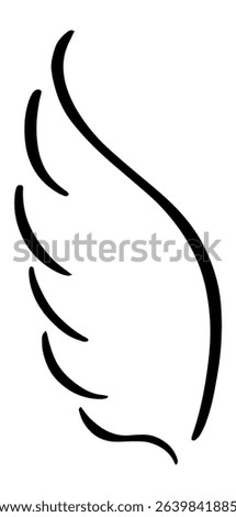 Single black stylized angel wing rising with elegance and grace, representing freedom, spirituality, and divine presence, ideal for religious or inspirational designs