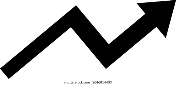 Single black upward trending graph line. Black upward trend arrow in a zigzag pattern on a transparent background. Isolated png illustration for business growth, success	
