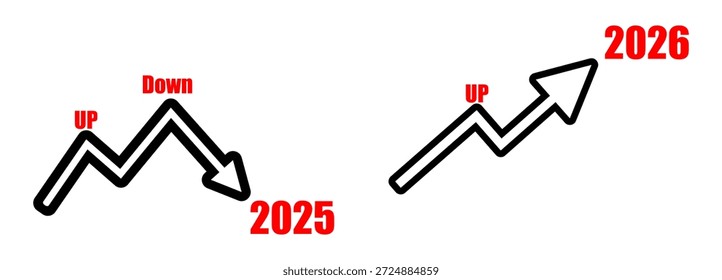 Línea de gráfico de tendencia ascendente negra única. Flecha de tendencia ascendente negra en un patrón en zigzag sobre un fondo transparente. Ilustración png aislada para el crecimiento empresarial, éxito 2026