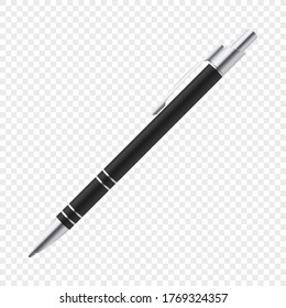 Single Black Vector Ballpoint Pen On Transparent Background