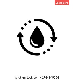 Single black water recycle icon, simple aqua protection circle arrow flat design pictogram concept, for app ads logo web banner button ui ux interface elements, vector isolated on white background