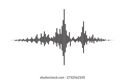 Un solo elemento gráfico de forma de onda de audio en blanco y negro, que representa el sonido.