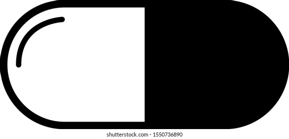 Single, single black and white capsule pill. Vector isolated on white background.