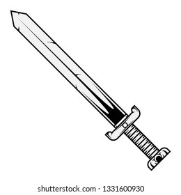 una hoja única de espada negra y blanca sobre fondo blanco - ilustración vectorial