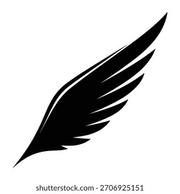 Se presenta un único símbolo de ala negro sobre un fondo blanco limpio. Esta Imagen representa temas como la libertad, la velocidad y el movimiento ascendente.