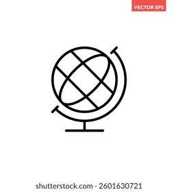 Single black world globe line icon, simple flat design illustration pictogram, infographic vector for app ads web banner button ui interface elements isolated on white background