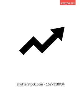 Single black zig-zag arrow growing pointing move up on chart graph icon, eps 10 vector trending upwards flat design interface infographic element for app ui ux web button isolated on white background